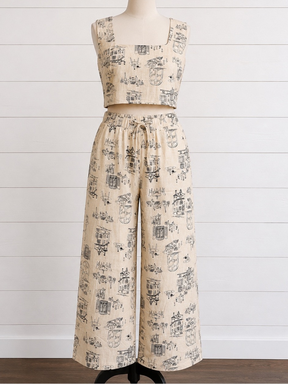 2 Piece Wide Leg Linen Pant/Top Set Size Small - Picture 4 of 10